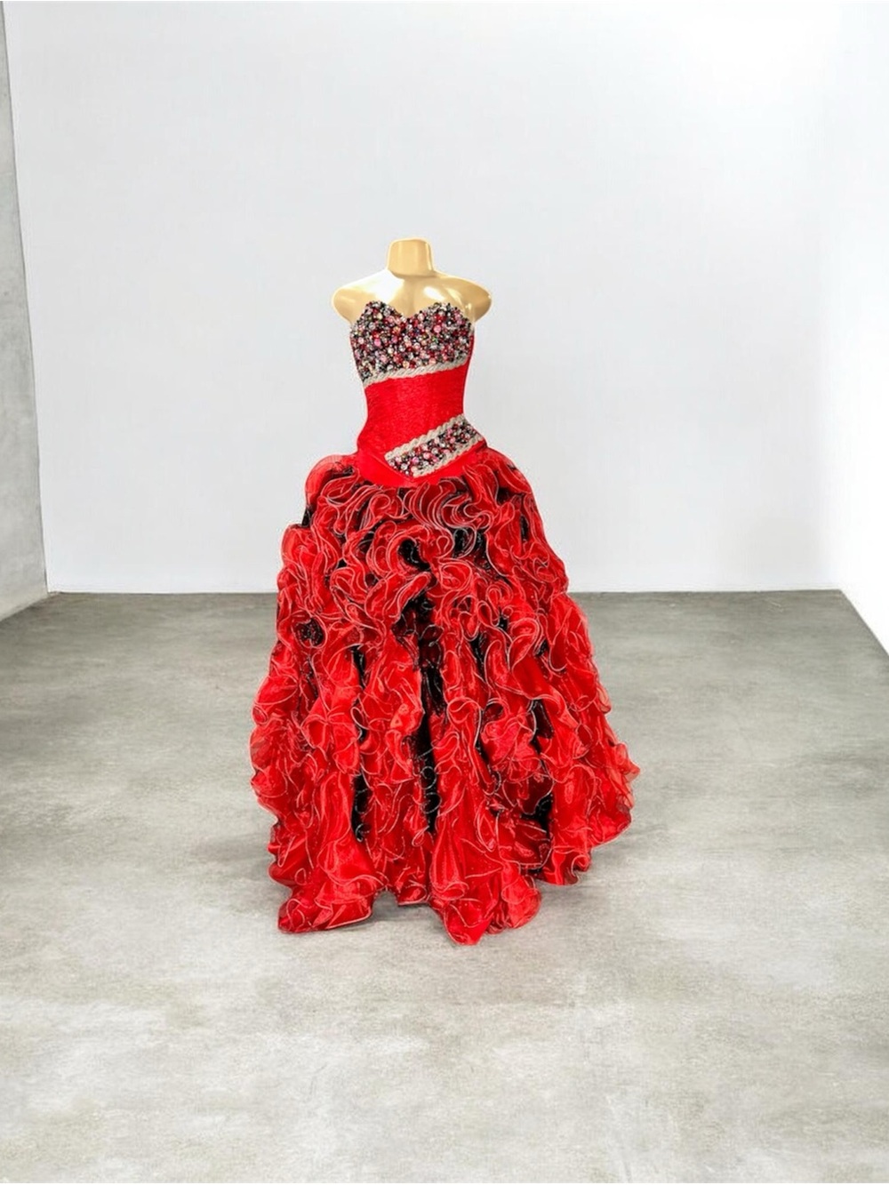 NWT Ragazza Fashion Red & Black Formal Quinceañera BallGown Beaded Prom Dress